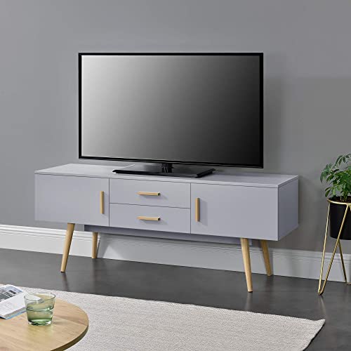 [en.casa] Fernsehtisch 140 x 40 x 56 cm TV Board mit 2 Schranktüren und 2 Schubladen Lowboard Kommode Lichtgrau von [en.casa]