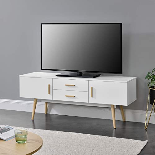 [en.casa] Fernsehtisch 140 x 40 x 56 cm TV Board mit 2 Schranktüren und 2 Schubladen Lowboard Kommode Weiß von [en.casa]