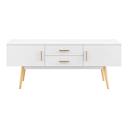 [en.casa] Fernsehtisch 140 x 40 x 56 cm TV Board mit 2 Schranktüren und 2 Schubladen Lowboard Kommode Weiß von [en.casa]