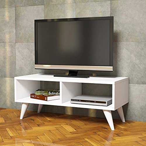 [en.casa] Fernsehtisch Aaskov mit 2 Ablagen TV Lowboard Unterschrank 35 x 90 x 35 cm Fernsehkommode Weiß von [en.casa]