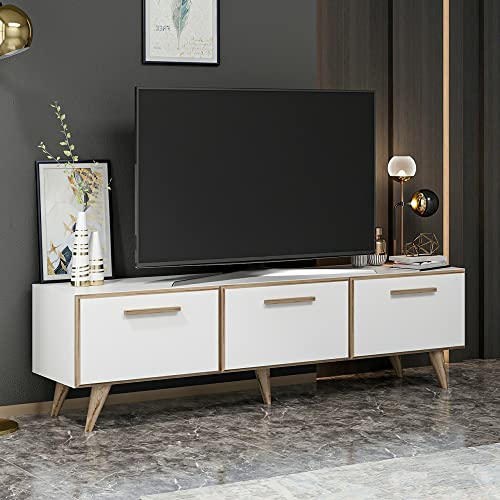 [en.casa] Fernsehtisch Brønderslev Lowboard mit 3 Schranktüren TV-Schrank 45 x 160 x 37 cm TV Möbel Weiß von [en.casa]