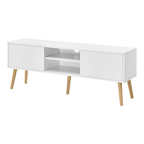 [en.casa] Fernsehtisch Eskilstuna mit Schranktüren und Ablagefächern Fernsehschrank TV Sideboard für Schlafzimmer, Wohnzimmer 120 x 29,5 x 46,5 cm Weiß von [en.casa]