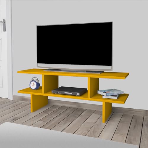 [en.casa] Fernsehtisch Heim TV Bank TV-Lowboard Gelb mit Ablagen und einem offenen Fach 100 x 30 x 38 cm Fernsehregal für Wohnzimmer von [en.casa]
