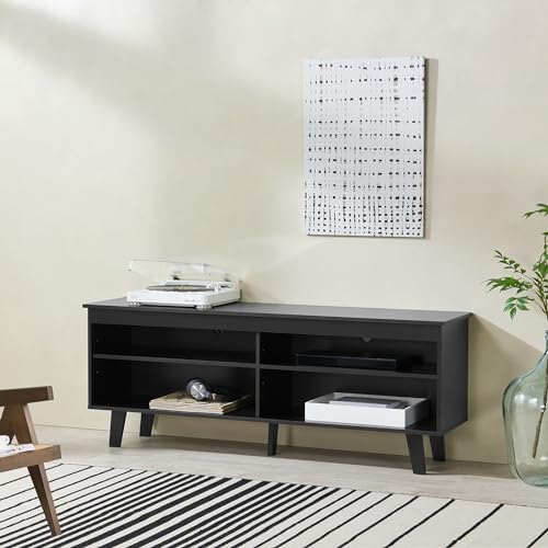 [en.casa] Fernsehtisch Stenløse TV-Lowboard Fernsehschrank Fernsehkommode Schwarz mit 4 Ablagefächern 150 x 38 x 58 cm mit 2 Kabeldurchlässe für Wohnzimmer von [en.casa]