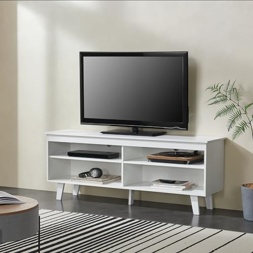 [en.casa] Fernsehtisch Stenløse TV-Lowboard Fernsehschrank Fernsehkommode Weiß mit 4 Ablagefächern 150 x 38 x 58 cm mit 2 Kabeldurchlässe für Wohnzimmer von [en.casa]