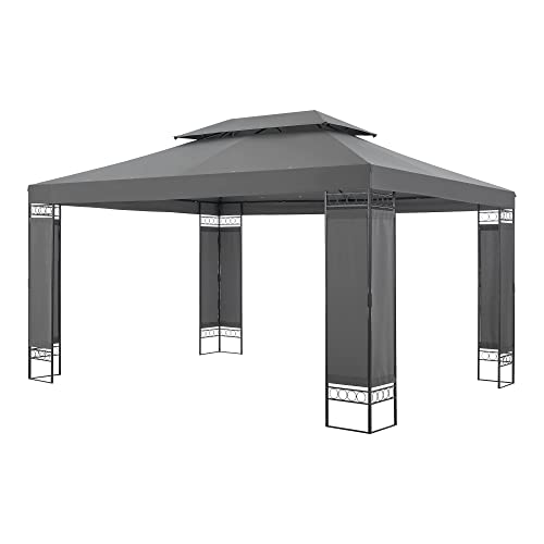 [en.casa] Festzelt Lanciano Pavillon für Terrasse oder Garten 400x300x265 cm Anstellpavillon Gartenpavillon Sonnenschutz mit Doppeldach Stahl Stahlgestell Dunkelgrau von [en.casa]