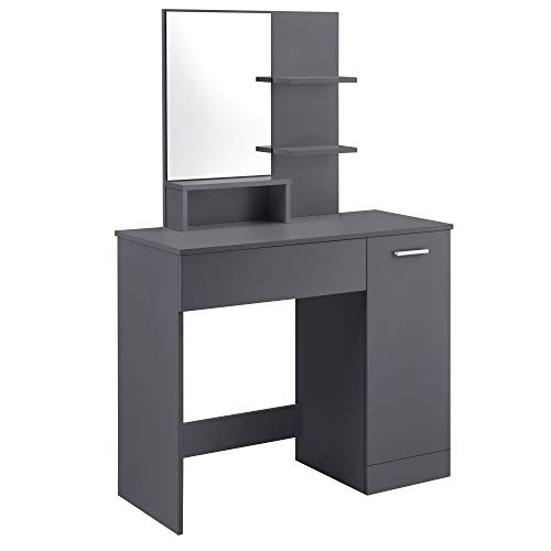 [en.casa] Frisierkommode mit Spiegel Schrank und Schublade Frisiertisch 138 x 90 x 38 cm Schminktisch mit Ablageflächen Spanplatte Dunkelgrau von [en.casa]