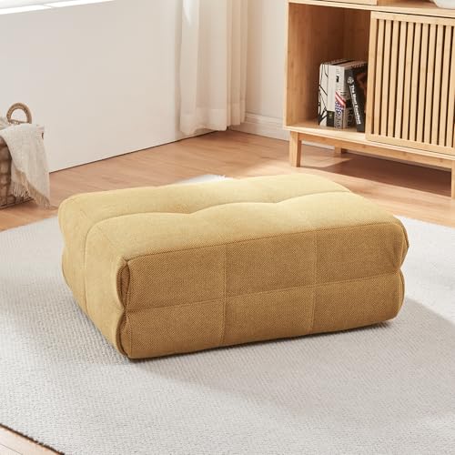 [en.casa] Fußhocker Koskyvn Sitzhocker Bodenkissen 35 x 80 x 55 cm Sitzkissen Boden Pouf Sitzsack gepolstert Ottomane Sitzpouf Textil Gelb von [en.casa]
