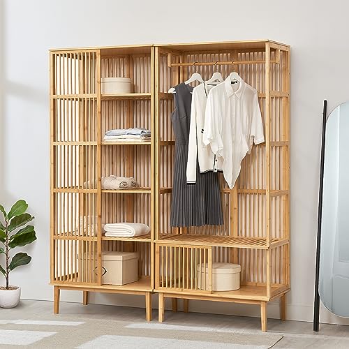 [en.casa] Garderobenset Trundholm + Vemb 185 x 160 x 45 cm aus Bambus 1 x Standregal mit 5 Ablagefächern und 1 x Garderobenständer für Flur Schlafzimmer Wohnzimmer von [en.casa]