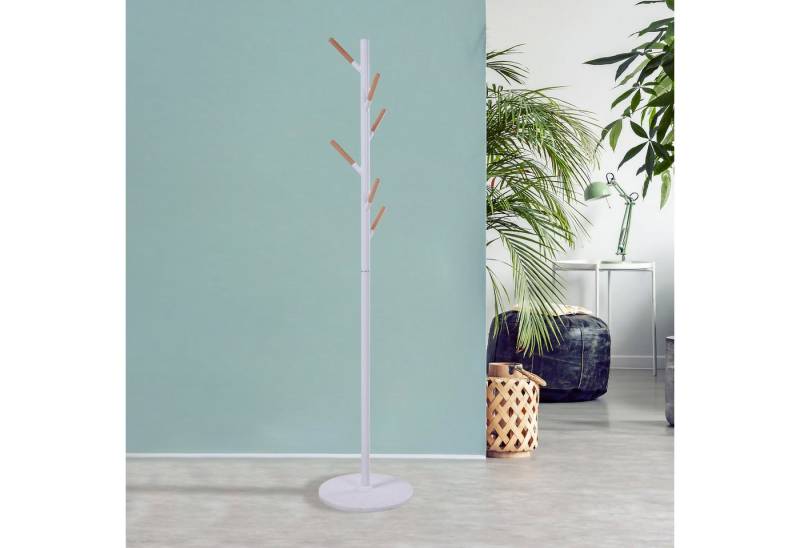 en.casa Garderobenständer, Garderobenständer 'Nacka' 172x37 cm Weiß + Holzoptik von en.casa