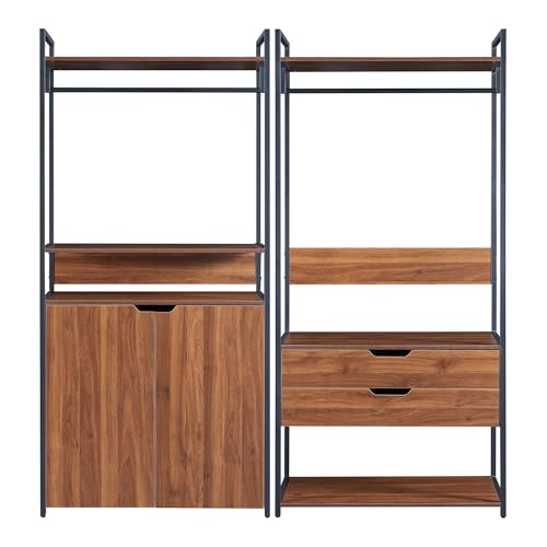 [en.casa] Garderobenständer 2er Set Larem Kleiderständer mit Metallgestell 1 Schrank 2 Schubladen offener Kleiderschrank mit 2 Kleiderstangen Standgarderoben Flurgarderoben Walnussoptik von [en.casa]