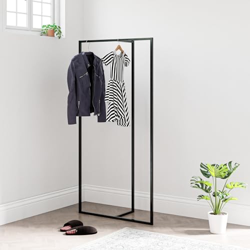 [en.casa] Garderobenständer Hurdal Kleiderständer im T-förmigen Design Standgarderobe aus Stahl Kleiderstange für Mäntel 160x80x32cm Schwarz von [en.casa]