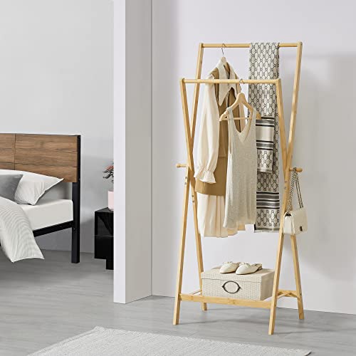 [en.casa] Garderobenständer Keitele 150 x 60 x 42 cm Kleiderständer mit Ablage und seitlichen Haken offene Garderobe Bambus Natur von [en.casa]