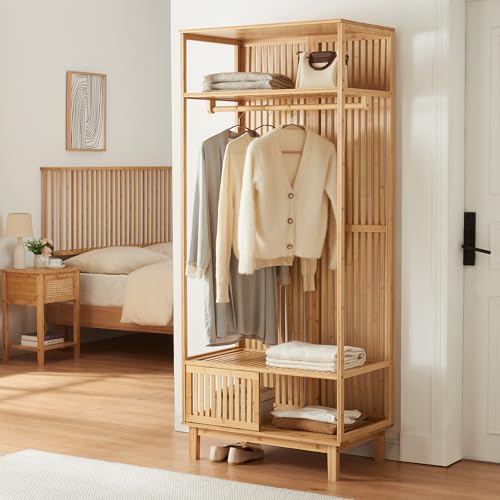 [en.casa] Garderobenständer Ypäjä offener Garderobenschrank mit Kleiderstange Flurgarderobe 187 x 80 x 47 cm Jackenständer Bambus Standgarderobe von [en.casa]