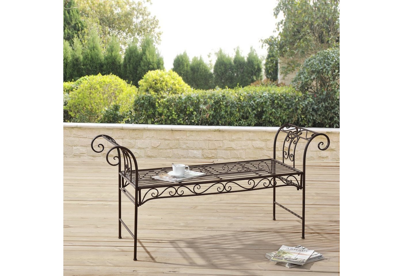 en.casa Gartenbank, »Cossila« Parkbank Sitzbank 70x147x46cm Metall Braun von en.casa