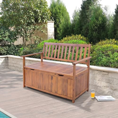 [en.casa] Gartenbank Avezzano mit Staufach Sitzbank für 2 Personen Truhenbank 2-Sitzer Outdoor-Bank aus Akazienholz 130x60x88cm Holzfarben von [en.casa]