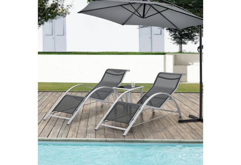 en.casa Gartenlounge-Set, (3-tlg., 1 Tisch, 2 Sonnenliegen), »Binetto« 3-teilig Gartengarnitur Grau-Schwarz von en.casa