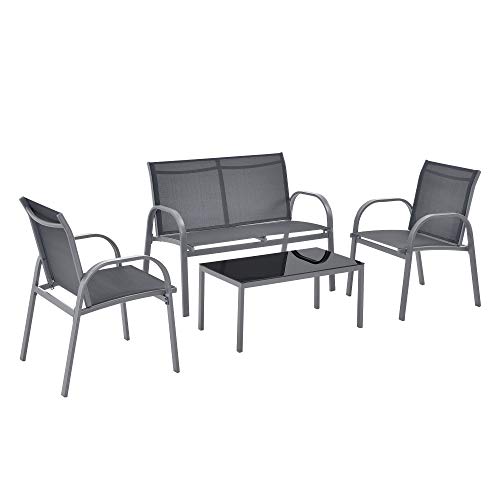 [en.casa] Gartenmöbel-Set 4-Teilig Sitzgruppe von 2 Stühle mit Sitzbank und Couchtisch Lounge-Set Terassenmöbel Garnitur Dunkelgrau von [en.casa]