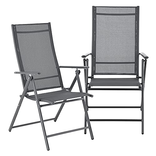 [en.casa] Gartenstuhl Kalamata 2er Set Hochlehner mit Armlehnen Gartenstühle 105 x 57 x 68 cm Balkonstuhl klappbar Klappstuhl Terassenstuhl Verstellbare Rückenlehne Metallgestell Dunkelgrau von [en.casa]