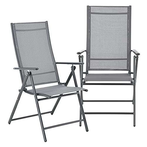 [en.casa] Gartenstuhl Kalamata 2er Set Hochlehner mit Armlehnen Gartenstühle 105 x 57 x 68 cm Balkonstuhl klappbar Klappstuhl Terassenstuhl Verstellbare Rückenlehne Metallgestell Hellgrau von [en.casa]