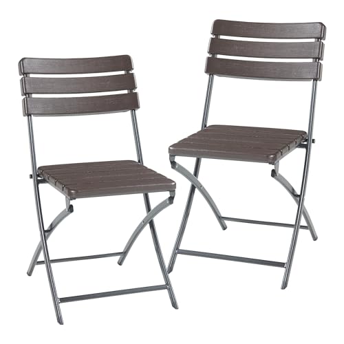 [en.casa] Gartenstuhl klappbar Lillestrøm 2-er Set Campingstuhl Strandstuhl Outdoor Indoor Klappstuhl 81 x 58 x 46 cm Holzoptik, Dunkelbraun von [en.casa]