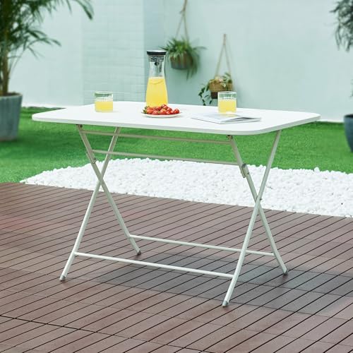 [en.casa] Gartentisch Sande Klapptisch 110 x 70 x 71 cm Balkontisch Stahl klappbar rechteckig Weiß Outdoor-Beistelltisch faltbar von [en.casa]