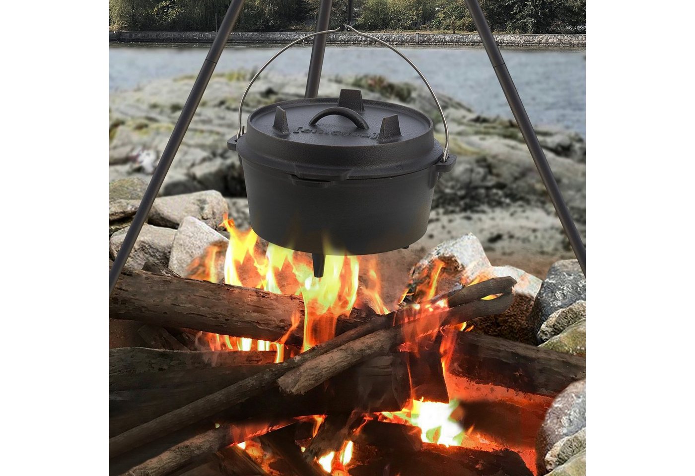 en.casa Grilltopf, Gusseisen, »Enkhuizen« 4,2L mit Deckelheber Gusseisen, 2L mit Deckelheber Gusseisen von en.casa