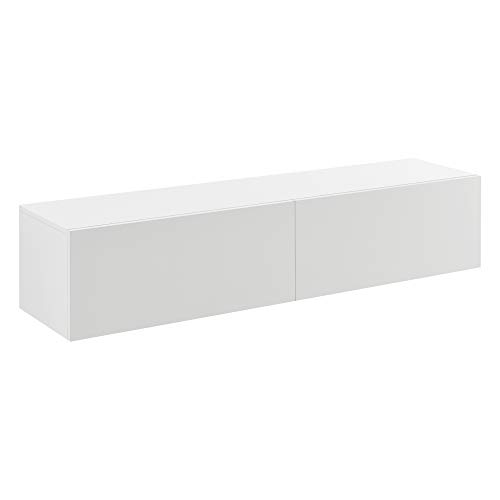 [en.casa] Hängeboard Evaton Weiß Matt Hängeschrank 140x33x30cm Wohnwand mit 2 Ablagefächern TV Lowboard Hängekonsole Hängend von [en.casa]