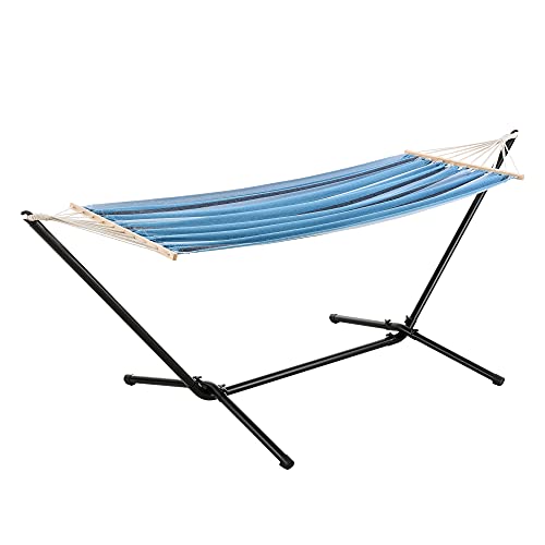 [en.casa] Hängematte Surte Hängeliege mit Gestell Hängeschaukel Liegefläche 200 x 100 cm Indoor Outdoor Belastbarkeit 120 kg Blau gestreift von [en.casa]
