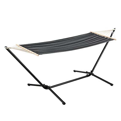 [en.casa] Hängematte Surte Hängeliege mit Gestell Hängeschaukel Liegefläche 200 x 100 cm Indoor Outdoor Belastbarkeit 120 kg Dunkelgrau von [en.casa]