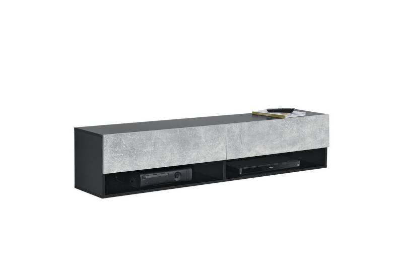 en.casa Hängeschrank Halmstad TV Lowboard 140 cm zwei Ablagefächer Schwarz / Betonoptik von en.casa
