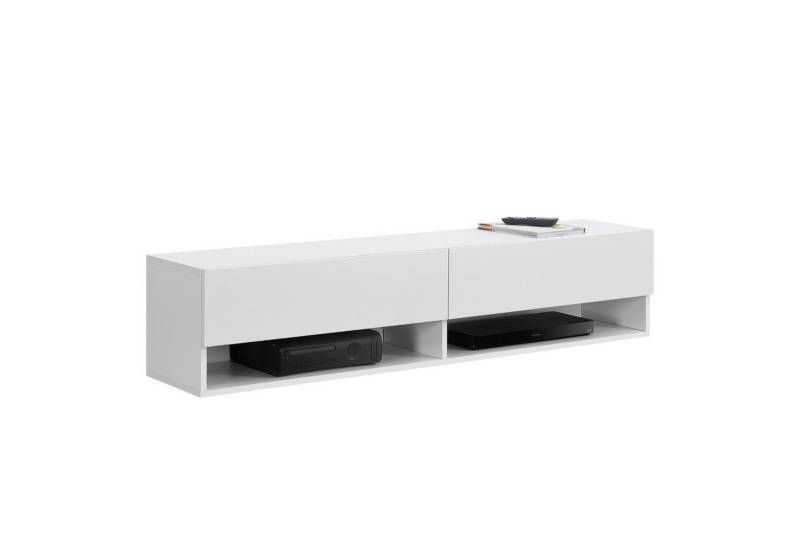en.casa Hängeschrank Halmstad TV Lowboard 140 cm zwei Ablagefächer Weiß von en.casa