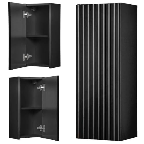 [en.casa] Hängeschrank Skelbolu Badezimmerschrank hängend Wandschrank mit Einer Tür gerillt Bad-Hängeschrank 57 x 20 x 19 cm Schwarz von [en.casa]