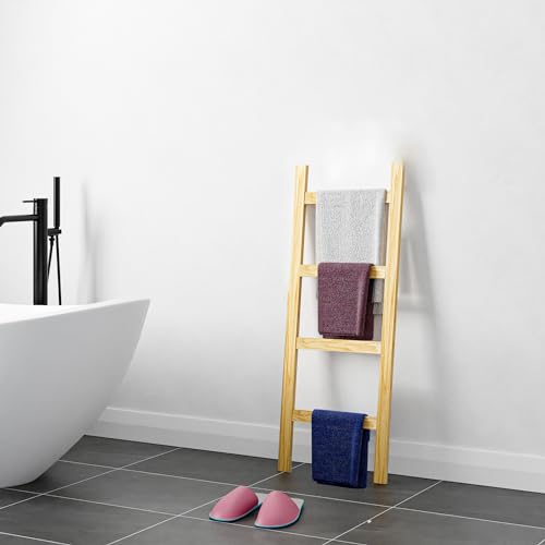 [en.casa] Handtuchleiter Luumäki Kleiderleiter mit 4 Stufen Kiefernholz 120 x 47 cm Holzleiter Handtuchhalter stehend Naturfarben von [en.casa]
