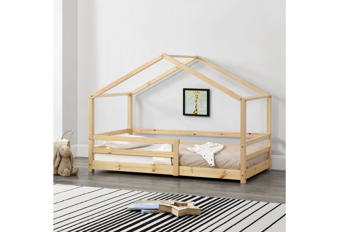 en.casa Hausbett, »Knätten« in Haus-Optik mit Rausfallschutz 70x140 cm Holzfarben von en.casa