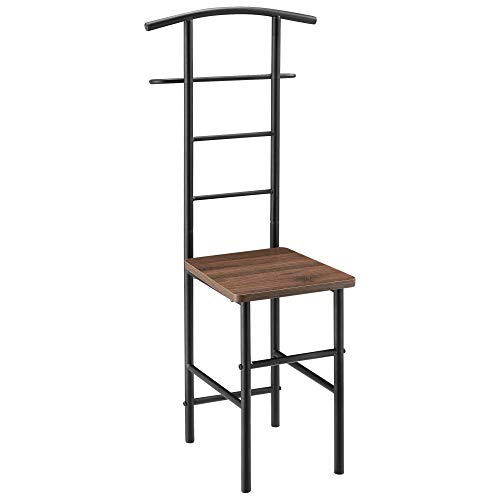 [en.casa] Herrendiener Anaheim Stummer Diener mit Kleiderbügel und Hosenhalter Stuhl Kleiderständer mit Sitzfläche 107 x 45 x 45 cm Metallgestell Walnuss-Optik von [en.casa]