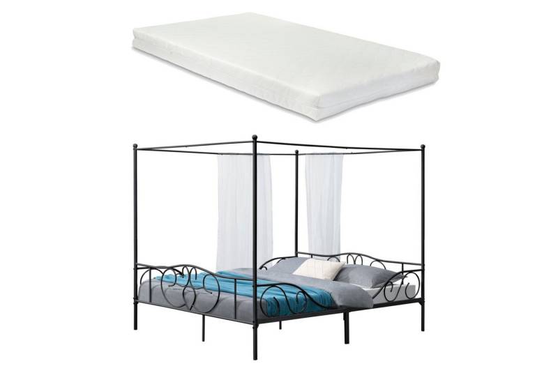 en.casa Himmelbett, »Finström« Doppelbett aus Stahl 180x200 cm mit Matratze Schwarz en.casa Himmelbett, »Finström« Doppelbett aus Stahl 180x200 cm mit Matratze Schwarz von en.casa