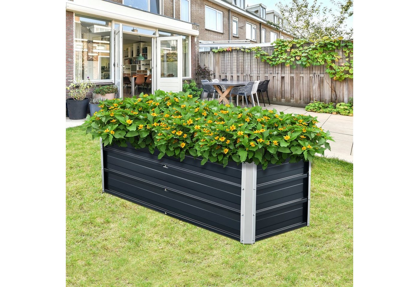 en.casa Hochbeet, »Nijmegen« Pflanzbeet Blumenbeet mit Mittelstrebe 125 x 47 x 40 cm von en.casa