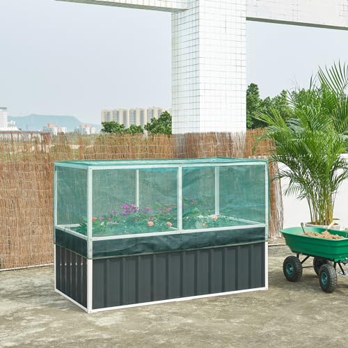 [en.casa] Hochbeet Alblasserdam Blumenbeet mit Abdeckung 174 x 90 x 118 cm Gartenbeet mit Netz Handschuhe Gewächshaus für Garten Metall Kräuterbeet Anthrazit von [en.casa]