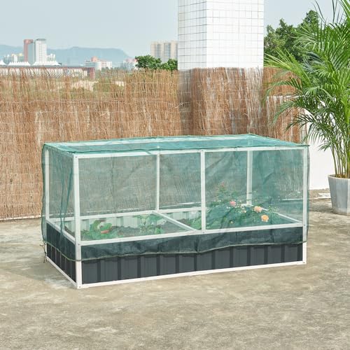 [en.casa] Hochbeet Alblasserdam Blumenbeet mit Abdeckung 174 x 90 x 88 cm Gartenbeet mit Netz Handschuhe Gewächshaus für Garten Metall Kräuterbeet Anthrazit von [en.casa]
