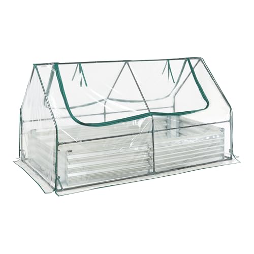 [en.casa] Hochbeet mit Foliengewächshaus Balsorano wetterfest Frühbeet mit Abdeckung Outdoor Stahl mit PVC-Folie Mini-Treibhaus 186 x 96 x 98 cm Transparent von [en.casa]