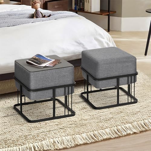 [en.casa] Hocker Tas multifunktionaler Sitzhocker 2er Set stapelbar Ottoman Beistelltisch quadratisch 38 x 38 x 38 cm Fußhocker gepolstert Pouf Dunkelgrau von [en.casa]