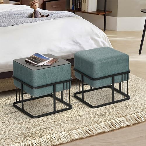 [en.casa] Hocker Tas multifunktionaler Sitzhocker 2er Set stapelbar Ottoman Beistelltisch quadratisch 38 x 38 x 38 cm Fußhocker gepolstert Pouf Grün von [en.casa]