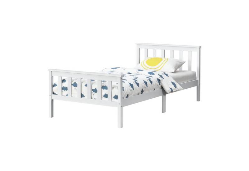 en.casa Holzbett, »Breda« Einzelbett Jugendbett mit Lattenrost 100x200 cm Weiß von en.casa
