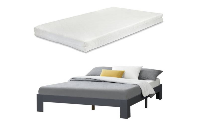 en.casa Holzbett, Raisio Doppelbett mit Matratze 140x200 cm Dunkelgrau en.casa Holzbett, Raisio Doppelbett mit Matratze 140x200 cm Dunkelgrau von en.casa