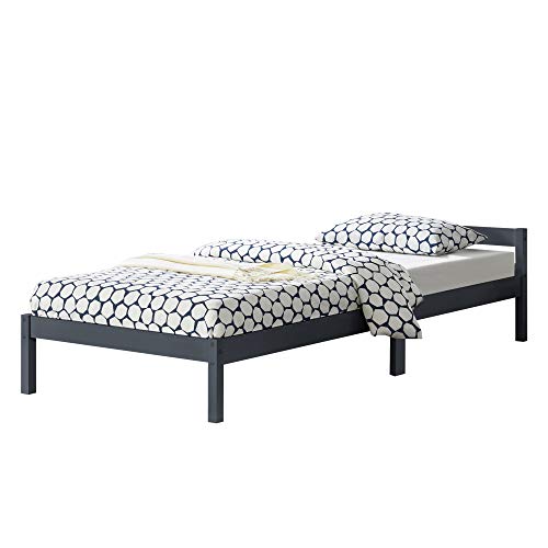 [en.casa] Holzbett Nakkila Bettgestell 90x200 cm Einzelbett mit Kopfteil Jugendbett Gästebett Kiefernholz Dunkelgrau von [en.casa]