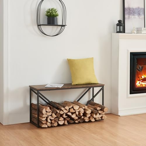 [en.casa] Kaminholzregal Vaasa Feuerholzständer mit Sitzfläche Holzlager aus Stahl Brennholzregal V-förmige Stangen Holzunterstand Brennholzständer für Innen 100x30x50cm Schwarz von [en.casa]