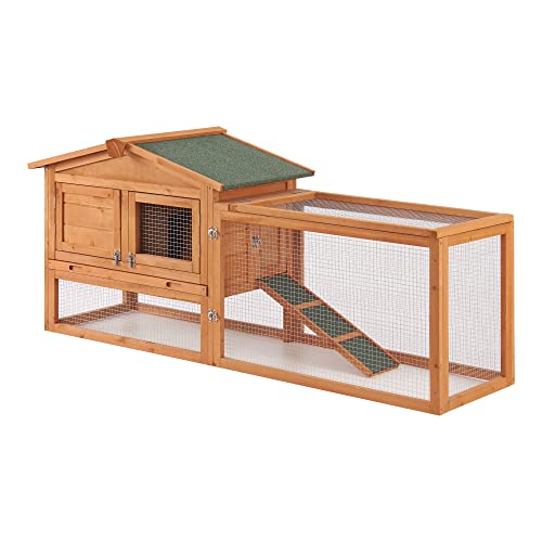 [en.casa] Kaninchenstall Oberursel 68 x 156 x 52 cm Kleintiergehege Hasenstall zweistöckig Freilauf mit Bitumendach Tannenholz von [en.casa]