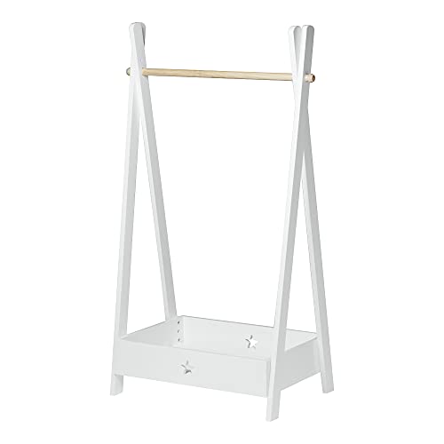 [en.casa] Kinder-Garderobe Laxe 126 x 73 x 43 cm Garderobenständer für Kinder freistehend Kleiderständer mit Staufach Stange aus Bambus Weiß/Natur von [en.casa]