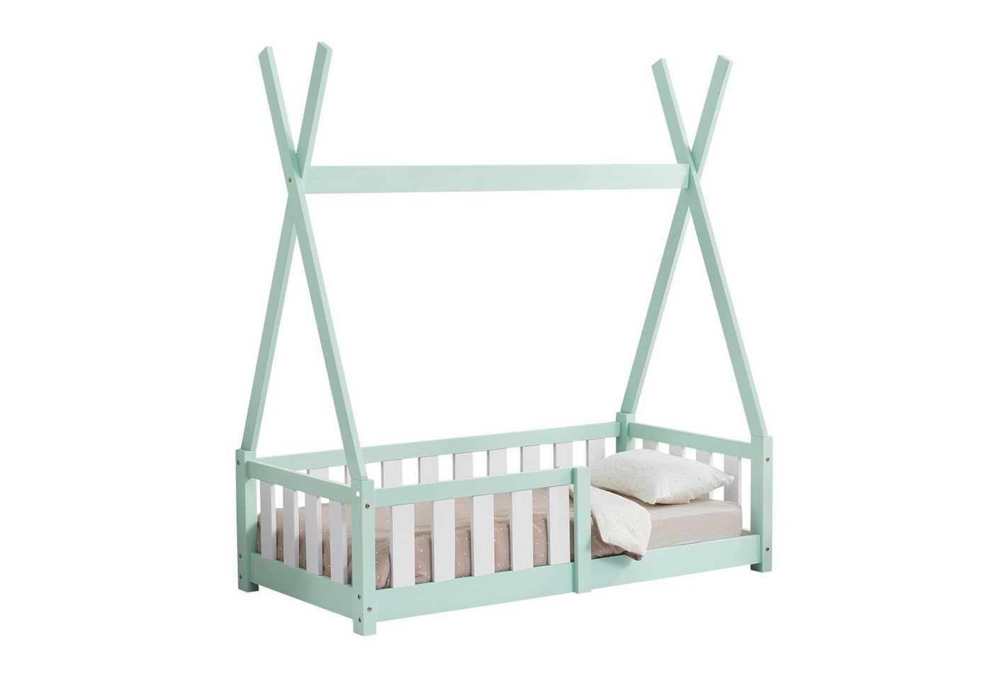 en.casa Kinderbett, »Helsingborg« mit Rausfallschutz Kiefernholz 70x140 cm Mintgrün en.casa Kinderbett, »Helsingborg« mit Rausfallschutz Kiefernholz 70x140 cm Mintgrün von en.casa